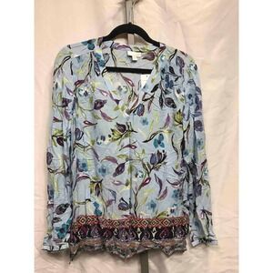 Jill Women's Blue Floral Print Long Sleeve Tunic Top Size S